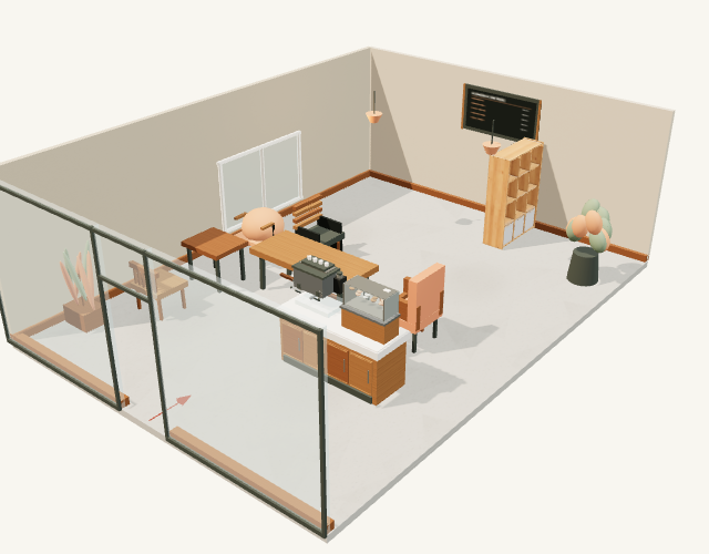 Three-dimensional starter layout for a neighbourhood café